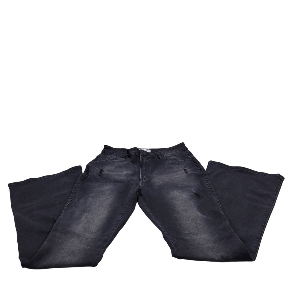 Vipones Flare Jeans Womens 12 Black Excellent Distressed High Rise Wide Leg 103